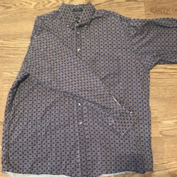 Club Room Button Up Shirt Men's Size Large Long Sleeve Brown Blue - Picture 1 of 9